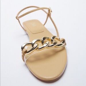 🌹NWT. Zara Flat Chain Sandals. Size 6,5.